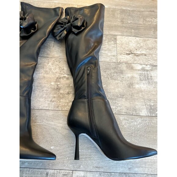 Gianni Bini Black Faux Leather Over-The-Knee Boots Bows Pointed Toe NWOB - Picture 6 of 9